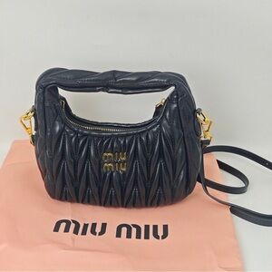Miu Miu Black Quilted Crossbody Bag with Gold Accents